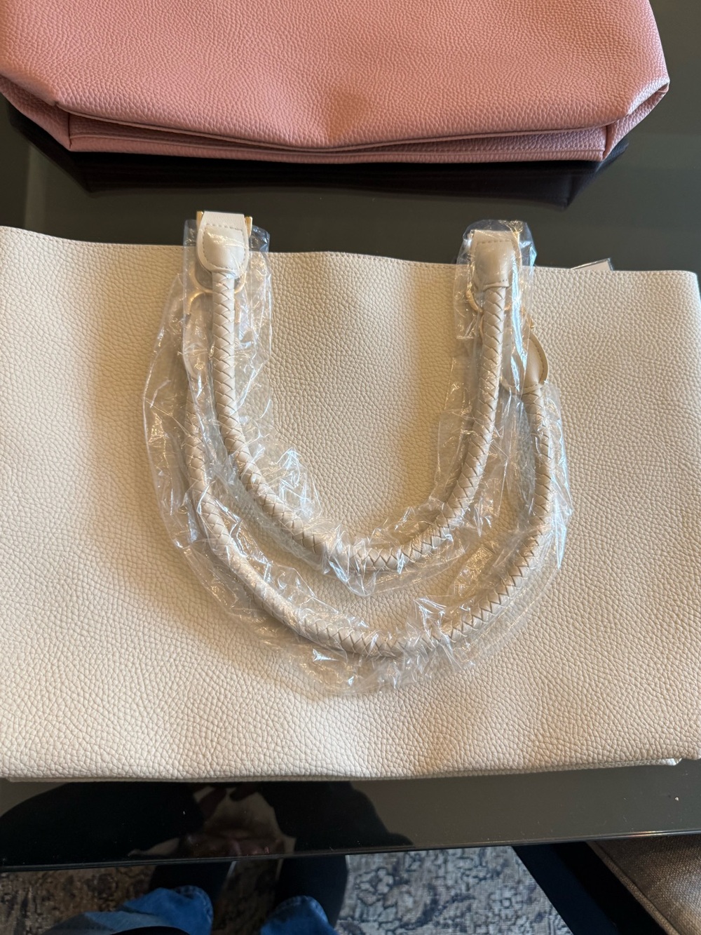 Elegant White Womens Ulta Tote Bag with Woven Handles-nwt
